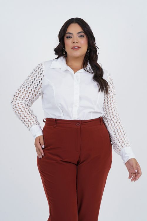 Camisa Renda Plus Size Alma Manga Longa