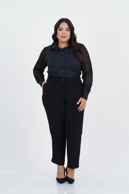 Camisa Renda Plus Size Alma Manga Longa