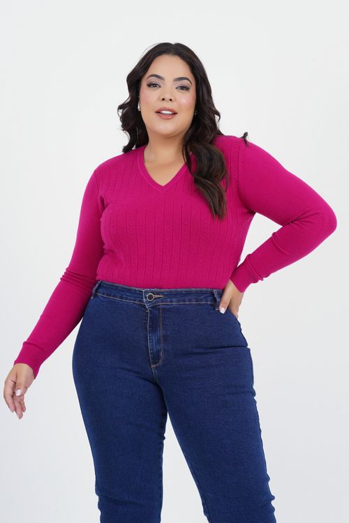 Blusa Tricot Plus Size Saudável Manga Longa
