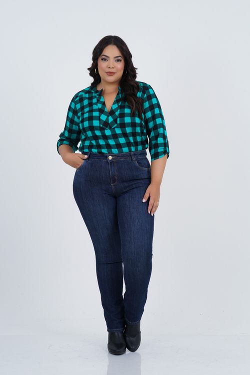 Blusa Plus Size Estável Manga 3/4 Xadrez