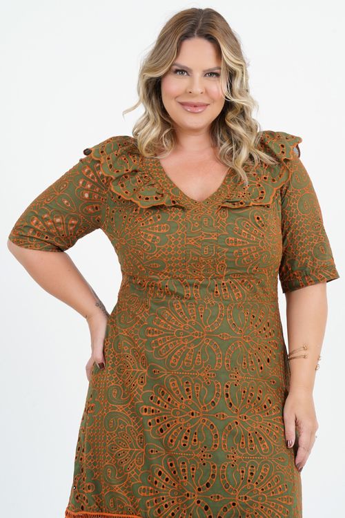 Vestido Plus Size Equilíbrio Manga 3/4 Midi Laise