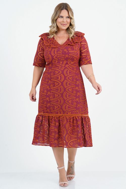 Vestido Plus Size Equilíbrio Manga 3/4 Midi Laise