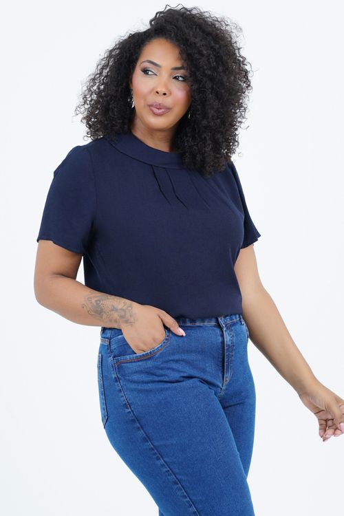 Blusa Jacquard Plus Size Conhecer Manga Curta