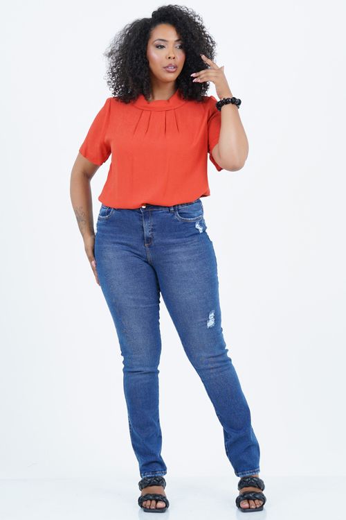 Blusa Jacquard Plus Size Conhecer Manga Curta