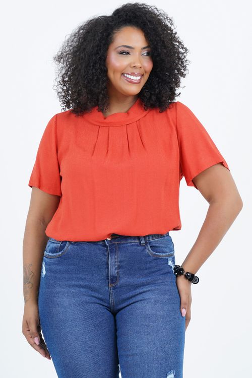 Blusa Jacquard Plus Size Conhecer Manga Curta