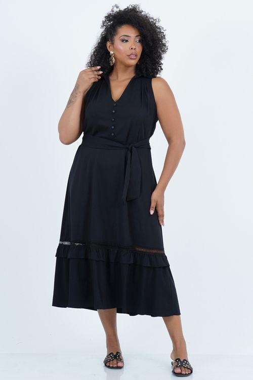Vestido Plus Size Feminino Midi Cava Americana