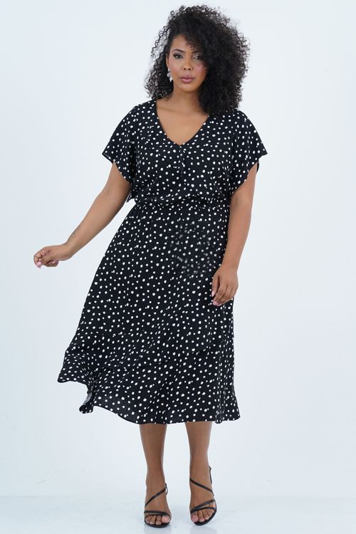 Vestido Plus Size Feminino Midi Poá