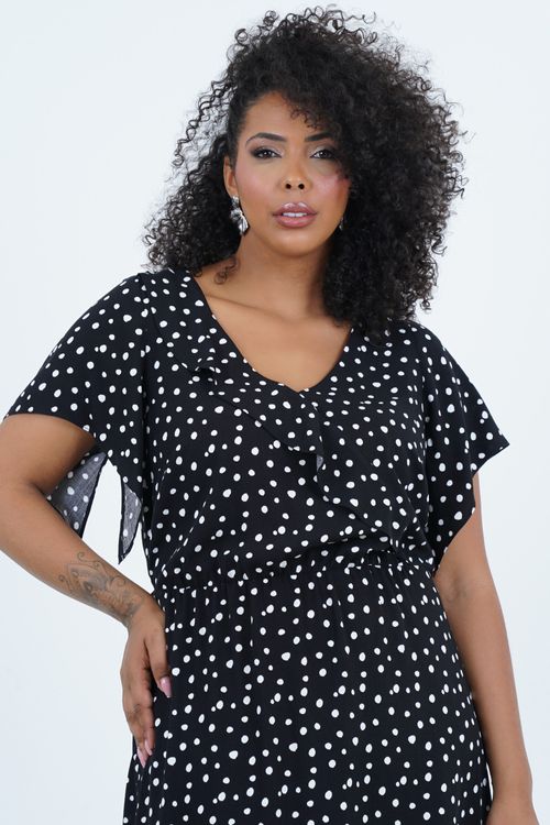 Vestido Plus Size Feminino Midi Poá