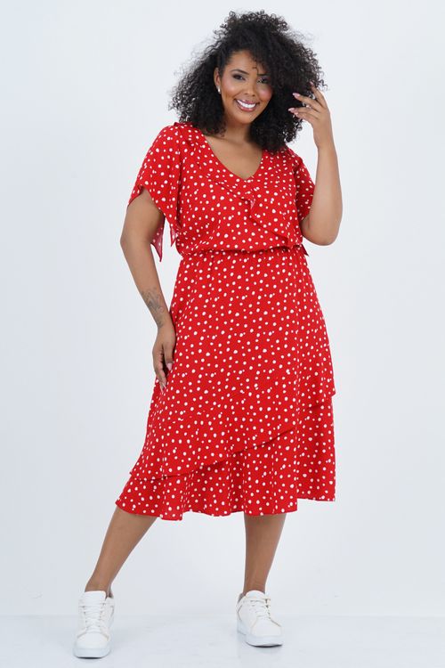 Vestido Plus Size Feminino Midi Poá