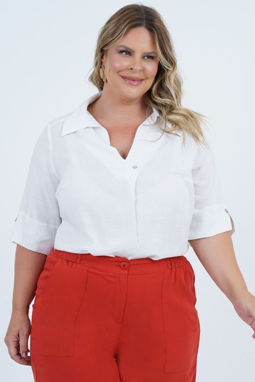 Camisa Plus Size Feminino Manga 3/4 Linho Idéias