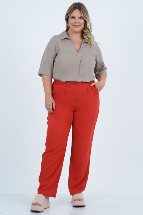 Camisa Plus Size Feminino Manga 3/4 Linho Idéias