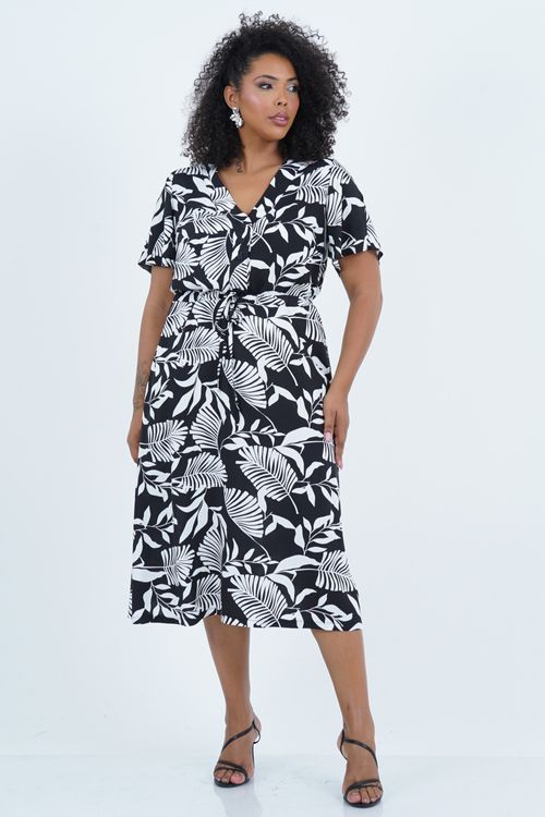 Vestido Plus Size Feminino Midi Tropical