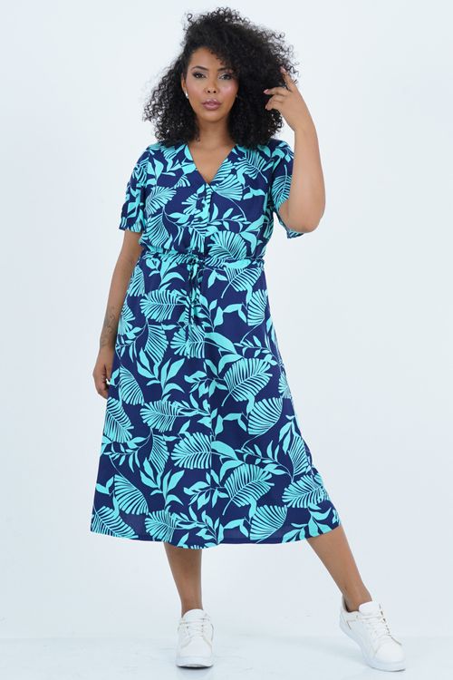 Vestido Plus Size Feminino Midi Tropical