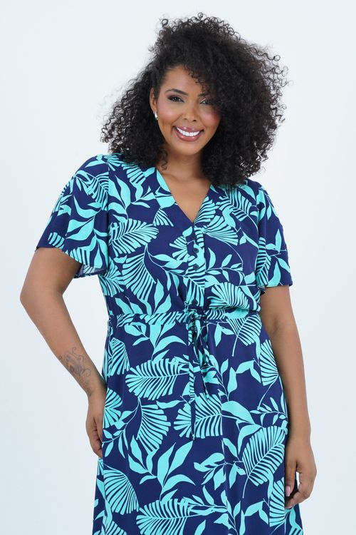 Vestido Plus Size Feminino Midi Tropical