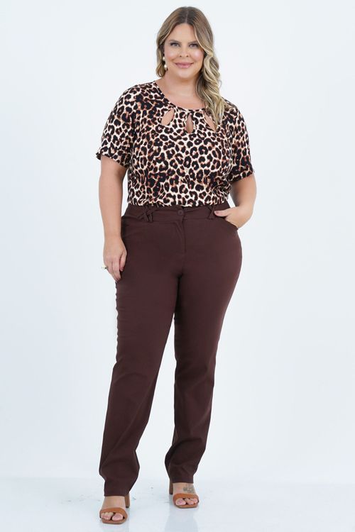 Calça Plus Size Feminino Reta Trançado