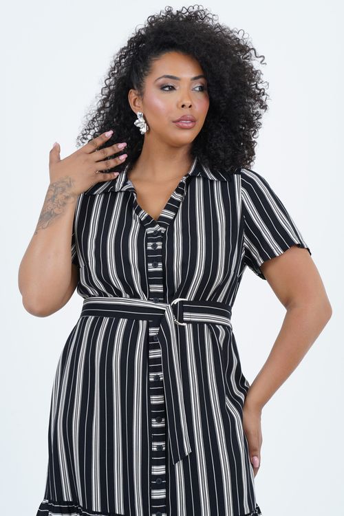 Vestido Plus Size Feminino Midi Listrado