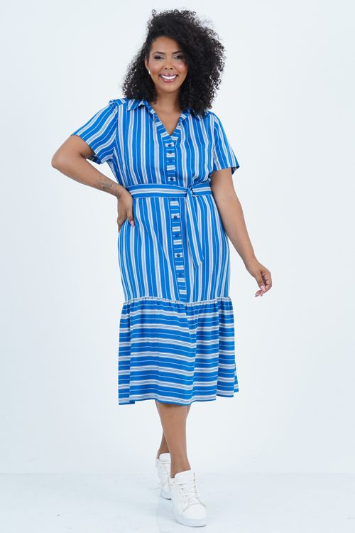 Vestido Plus Size Feminino Midi Listrado