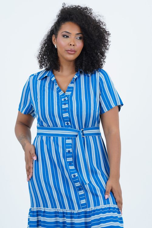 Vestido Plus Size Feminino Midi Listrado