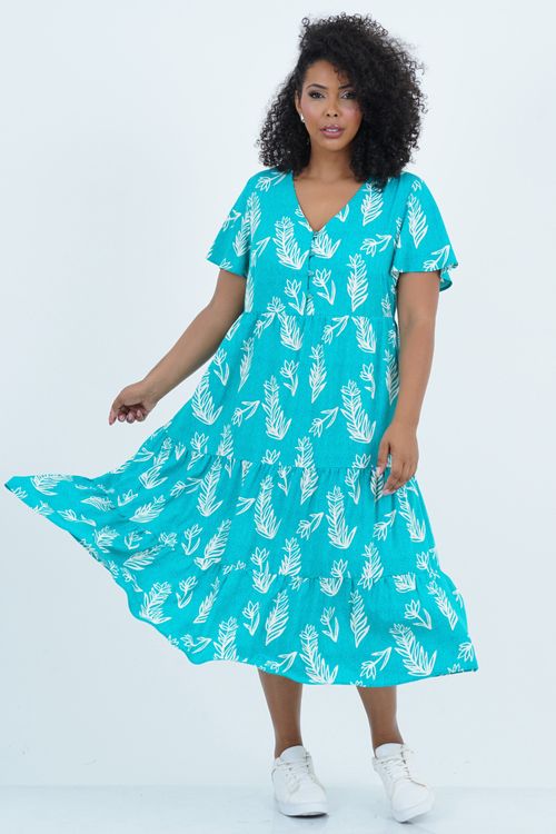 Vestido Plus Size Feminino Midi Folhagem