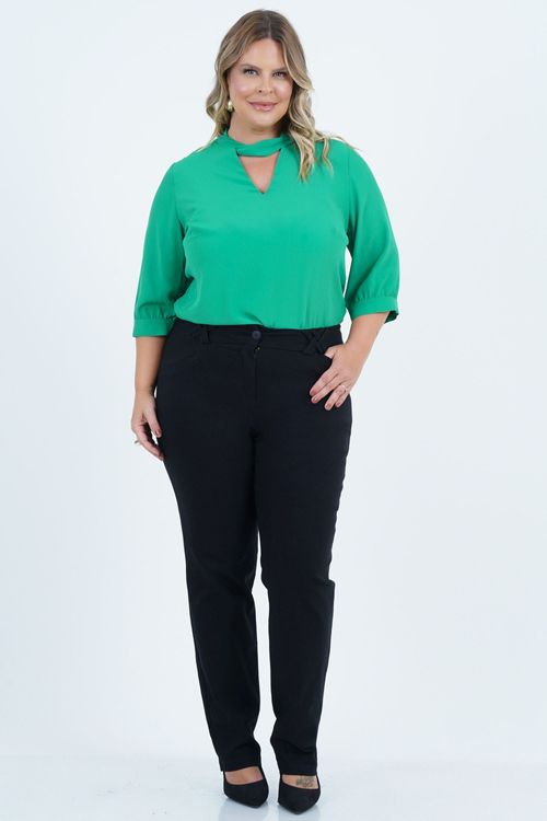 Blusa Plus Size Feminino Manga 3/4 Gola Torcida
