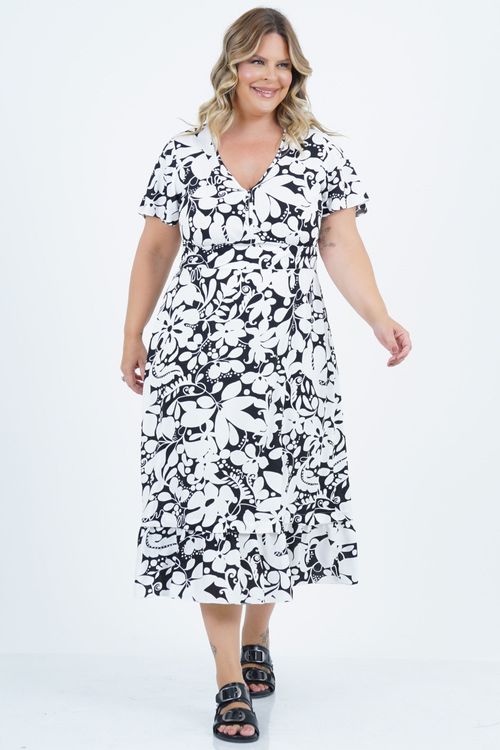 Vestido Plus Size Feminino Midi Bicolor