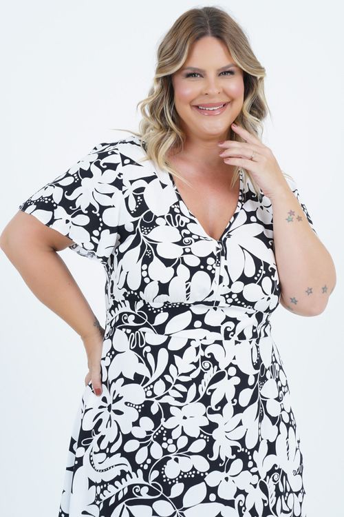 Vestido Plus Size Feminino Midi Bicolor