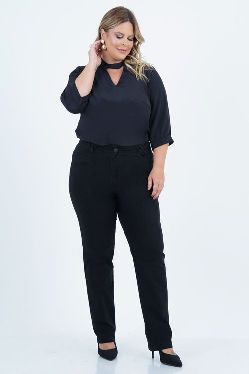 Blusa Plus Size Feminino Manga 3/4 Gola Torcida