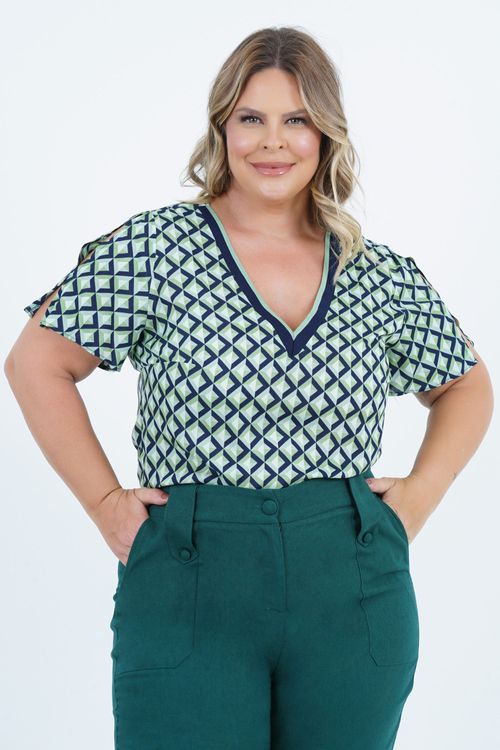 Blusa Plus Size Feminino Manga Curta Gráfico