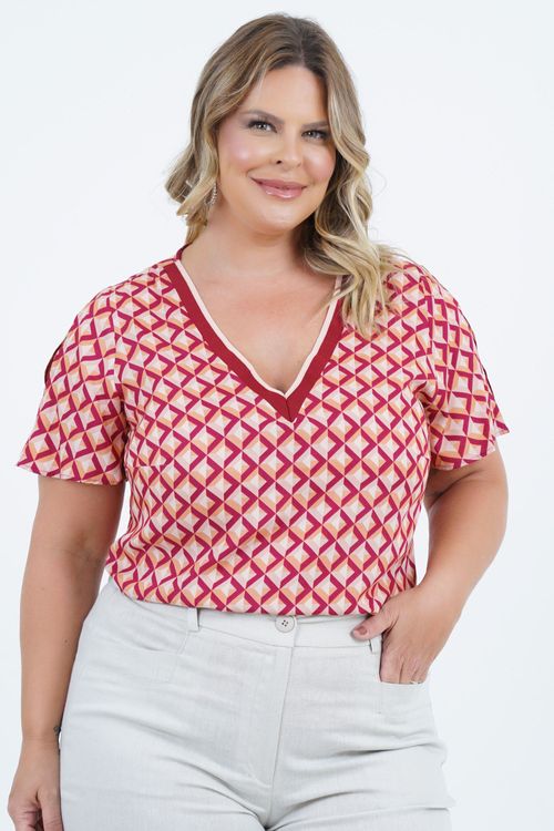Blusa Plus Size Feminino Manga Curta Gráfico