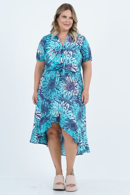 Vestido Plus Size Feminino Midi Piscina