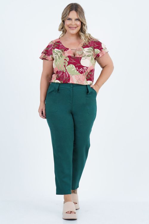 Blusa Plus Size Feminino Manga Curta Contorno