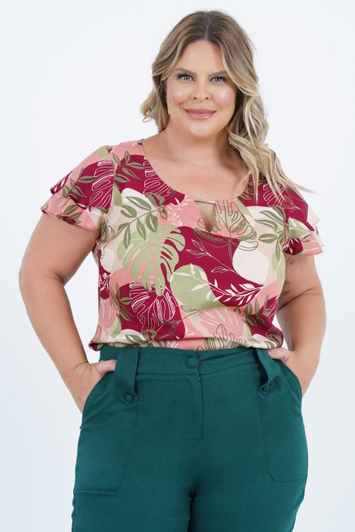 Blusa Plus Size Feminino Manga Curta Contorno