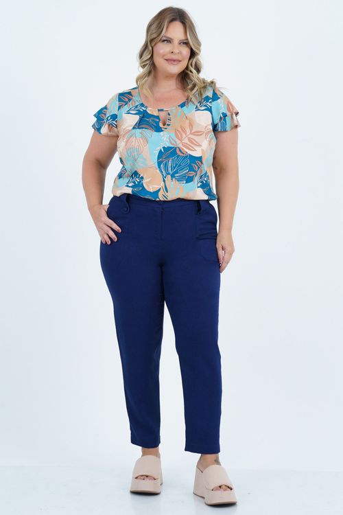 Blusa Plus Size Feminino Manga Curta Contorno