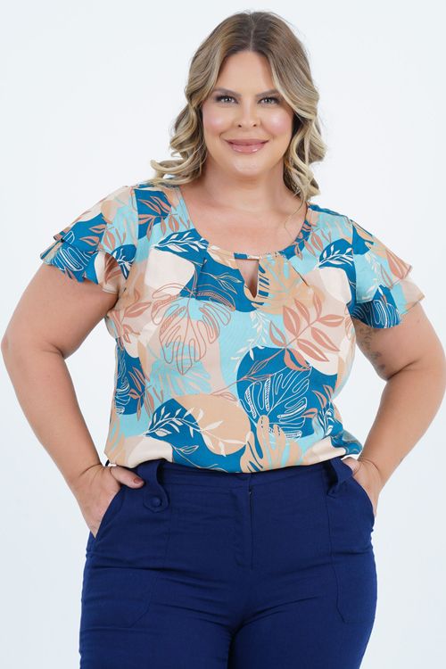 Blusa Plus Size Feminino Manga Curta Contorno