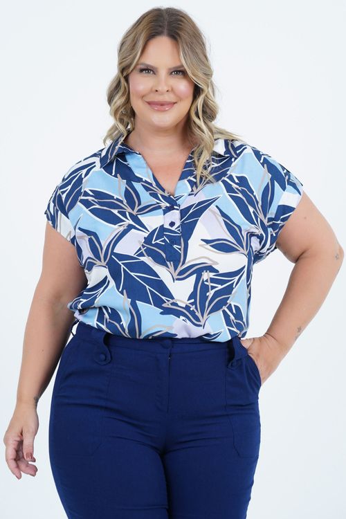 Blusa Plus Size Feminino Manga Curta Ondas