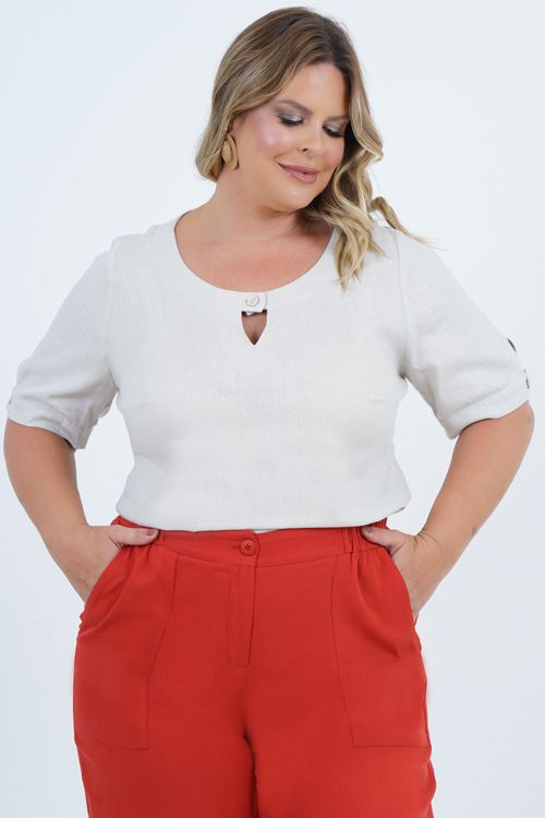 Blusa Plus Size Feminino Linho Manga Curta Original