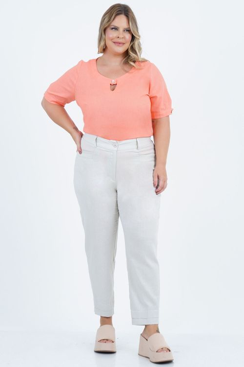 Blusa Plus Size Feminino Linho Manga Curta Original