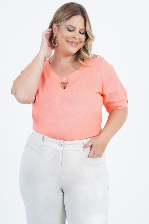 Blusa Plus Size Feminino Linho Manga Curta Original