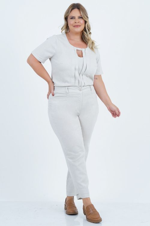 Blusa Plus Size Feminino Linho Manga Curta Renovado