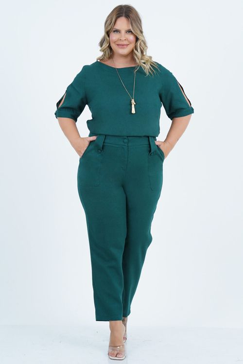 Blusa Plus Size Feminino Linho Manga Curta Clássico