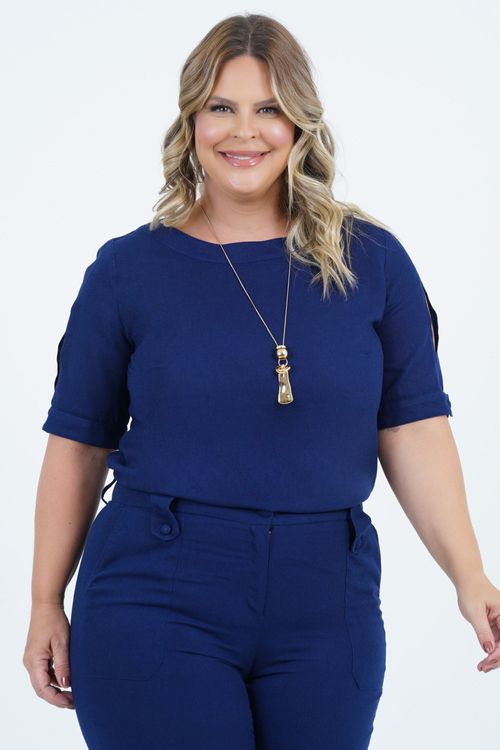 Blusa Plus Size Feminino Linho Manga Curta Clássico