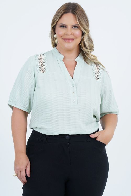 Blusa Plus Size Feminino Manga Curta Menta