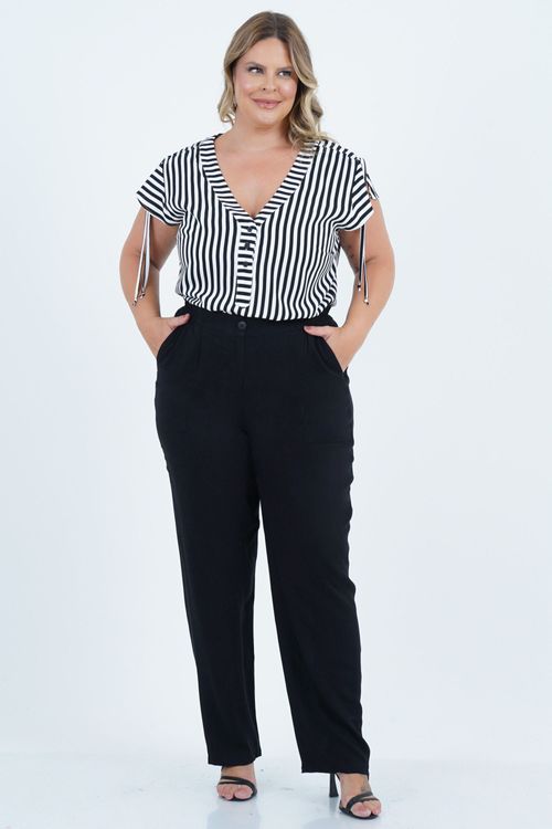 Blusa Plus Size Feminino Manga Curta Listra