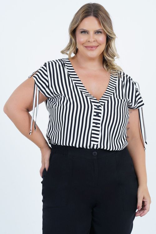 Blusa Plus Size Feminino Manga Curta Listra