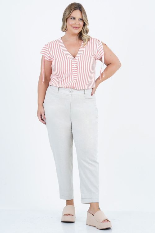 Blusa Plus Size Feminino Manga Curta Listra