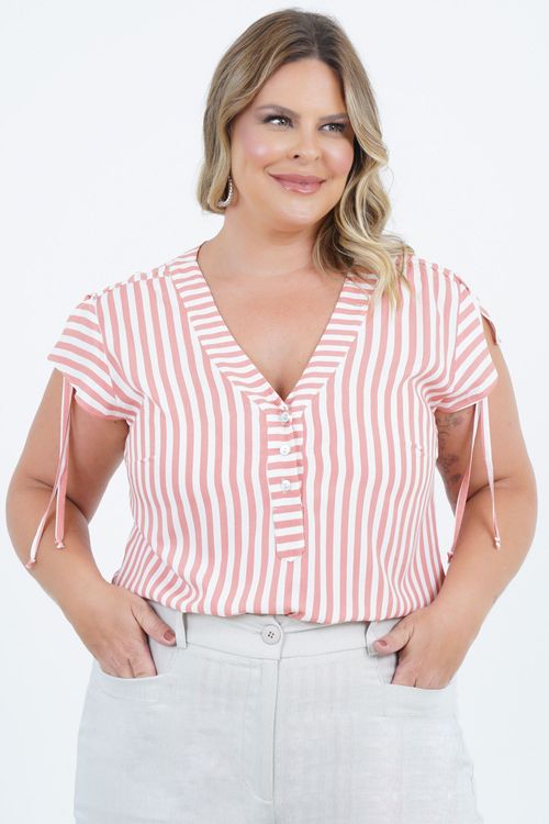 Blusa Plus Size Feminino Manga Curta Listra