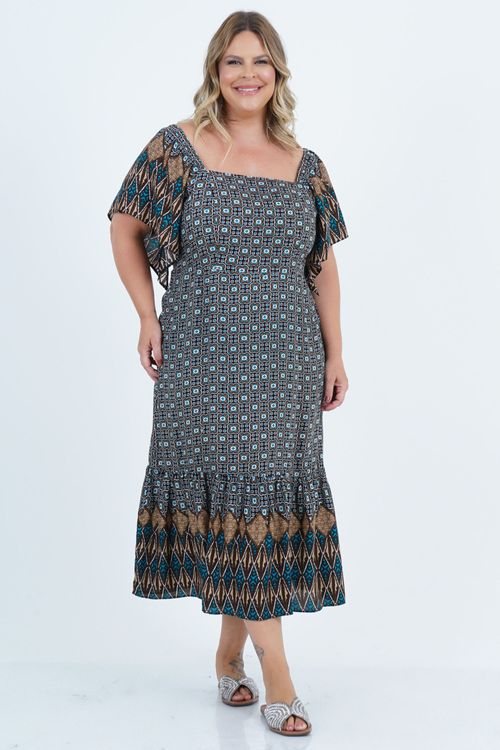 Vestido Plus Size Feminino Midi Mandala