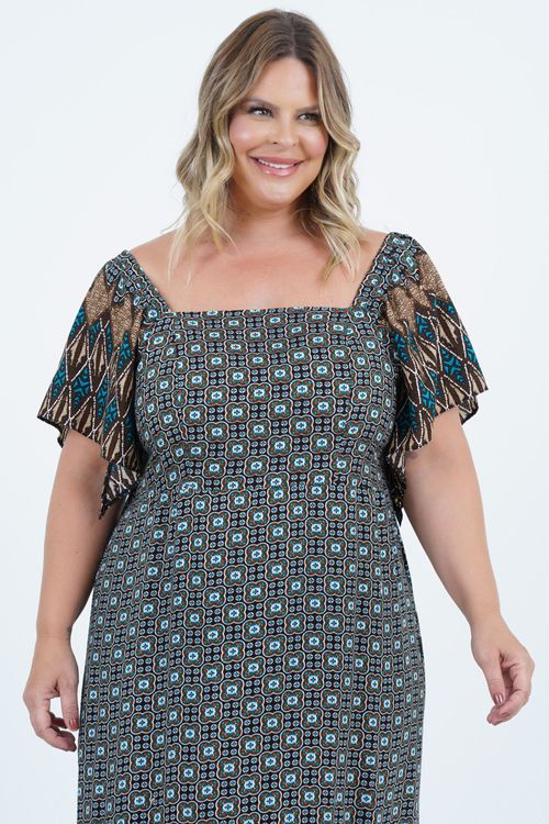 Vestido Plus Size Feminino Midi Mandala
