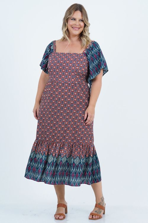 Vestido Plus Size Feminino Midi Mandala