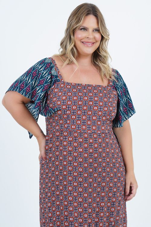 Vestido Plus Size Feminino Midi Mandala